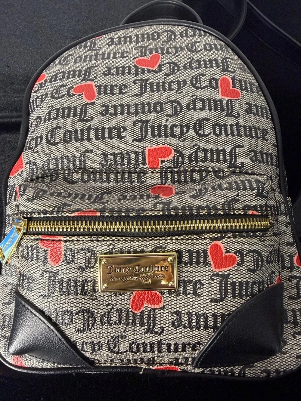 Juicy Couture Black Logo Backpack with Red Heart Details NWOT